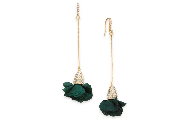 Fabric-Flower Drop Earrings (Dark Green)