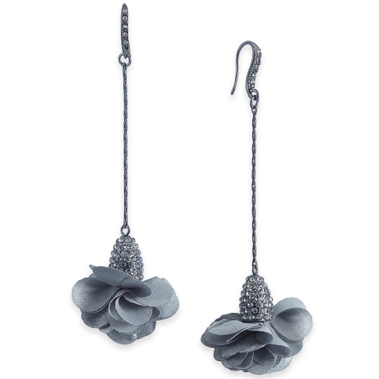  Fabric-Flower Drop Earrings, Gray