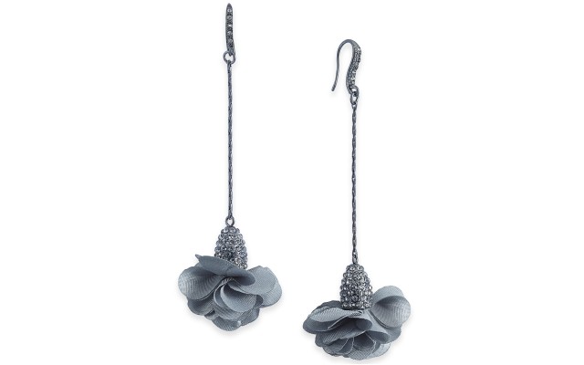  Fabric-Flower Drop Earrings, Gray