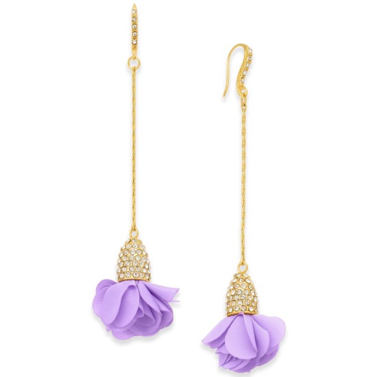  Fabric-Flower Drop Earrings, Purple