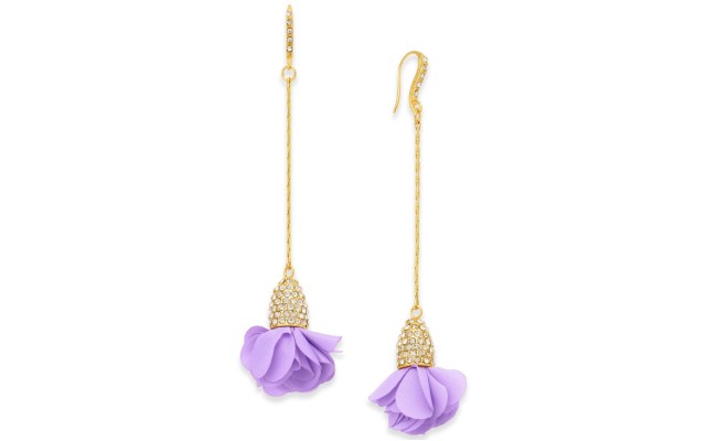  Fabric-Flower Drop Earrings, Purple