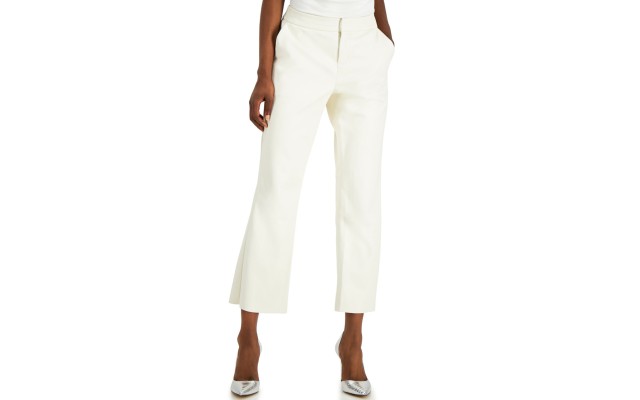  Faux-leather Culotte Pants (White), White, 10