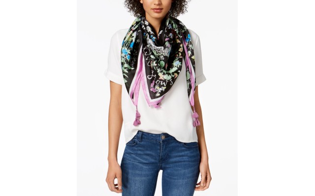  Garden Poem Square Scarf, Black Bright, One Size