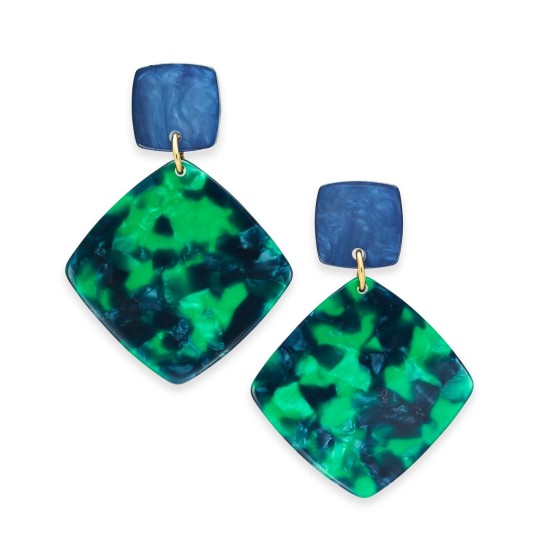  Geometric Drop Earrings (Dark Green)