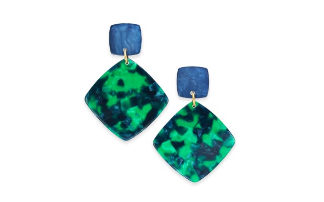  Geometric Drop Earrings (Dark Green)
