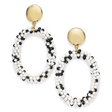 INC International Concepts Gold-  Black & White Bead Oval Drop Earrings