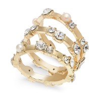 INC International Concepts Gold-Tone 3-Pc Set Imitation Pearl & Crystal Stacking Rings, Gold, 12