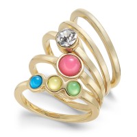 INC International Concepts Gold-Tone 5-Pc. Set Crystal & Stone Stack Rings, Gold, 9