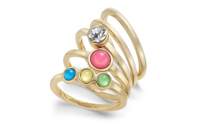  Gold-Tone 5-Pc. Set Crystal & Stone Stack Rings, Gold, 9