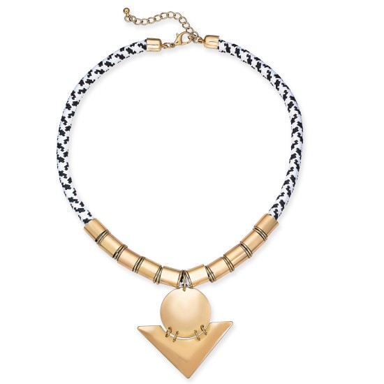 Gold-Tone Bead & Rope Geometric Pendant Necklace