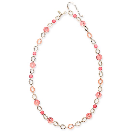  Gold-Tone Bead Strand Necklace (Gold/Coral)