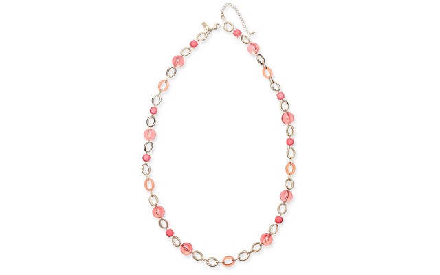  Gold-Tone Bead Strand Necklace (Gold/Coral)