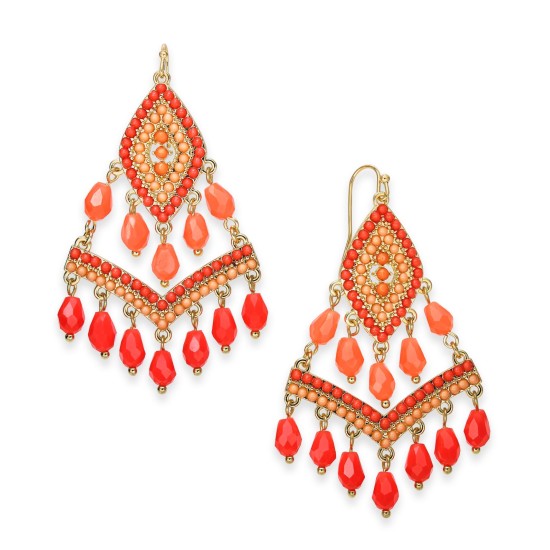  Gold-Tone Beaded Coral Kite Drop Earrings