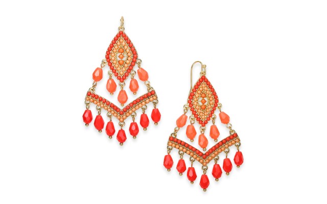  Gold-Tone Beaded Coral Kite Drop Earrings