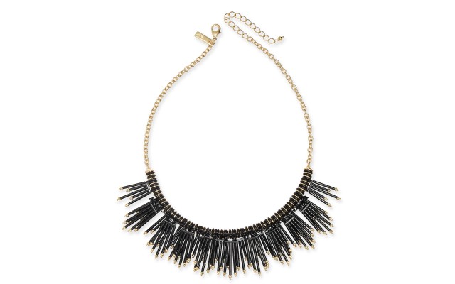  Gold-Tone Beaded Fringe Statement Necklace(16+3)
