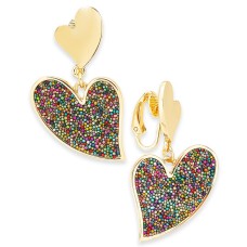 INC International Concepts Gold-Tone Beaded Heart Clip-On Earring, Gray