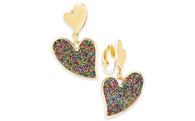  Gold-Tone Beaded Heart Clip-On Earring, Gray