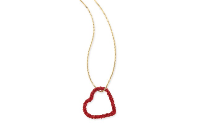 Gold-Tone Beaded Heart Pendant Necklace (34+3)