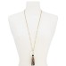  Gold-Tone Beaded Tassel Pendant Necklace, 32″ + 3″ extender, Black/Multi