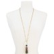  Gold-Tone Beaded Tassel Pendant Necklace, 32″ + 3″ extender, Black/Multi