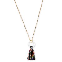 INC International Concepts Gold-Tone Beaded Tassel Pendant Necklace, 32″ + 3″ extender, Black/Multi