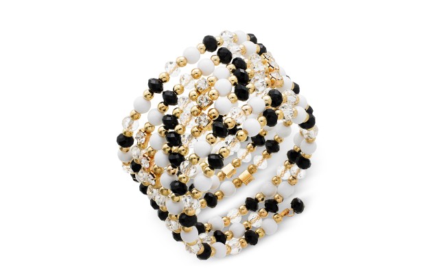  Gold-Tone Black & White Bead Coil Bracelet