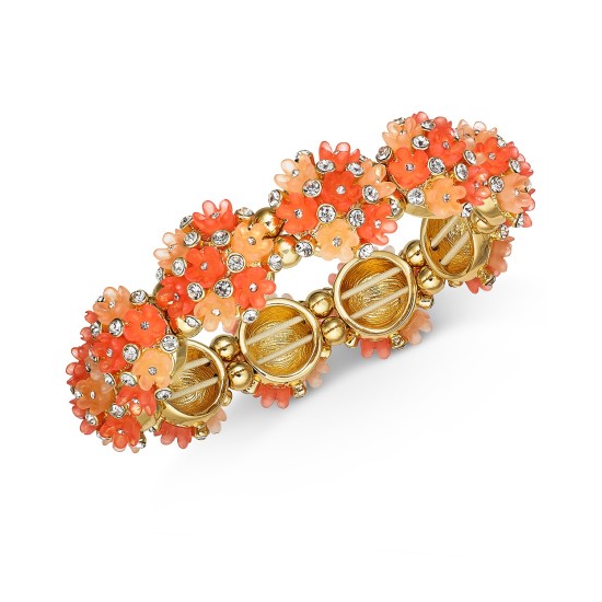  Gold-Tone Crystal Flower Stretch Bracelet, Orange