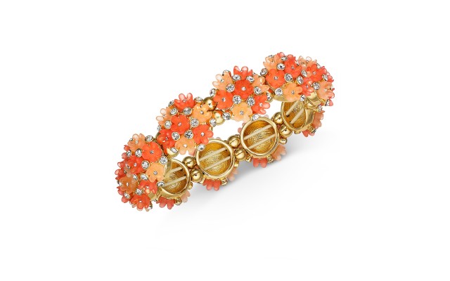  Gold-Tone Crystal Flower Stretch Bracelet, Orange