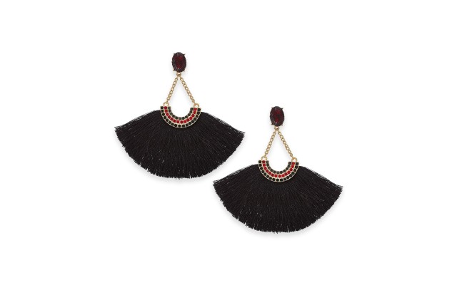  Gold-Tone Crystal & Fringe Fan Drop Earrings