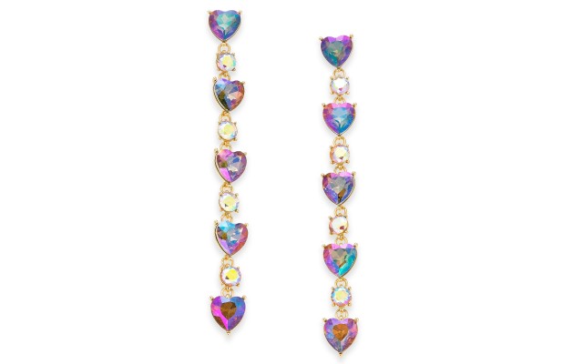  Gold-Tone Crystal Heart Linear Drop Earrings