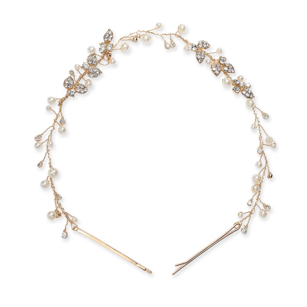 Inc International Concepts Gold Tone Crystal And Imitation Pearl Headband