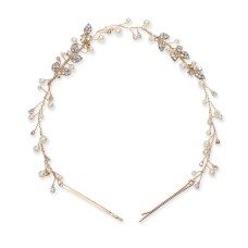INC International Concepts Gold-Tone Crystal & Imitation Pearl Headband, Gold