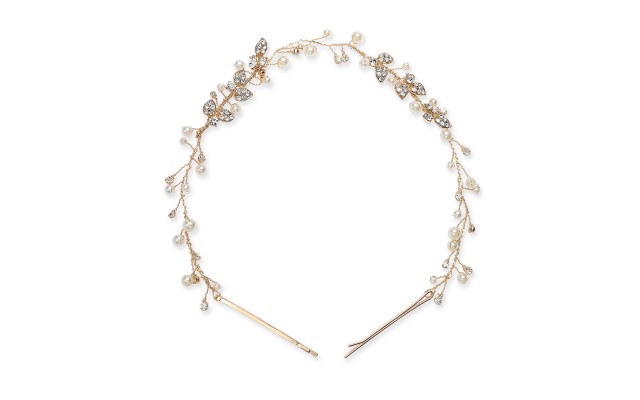  Gold-Tone Crystal & Imitation Pearl Headband, Gold