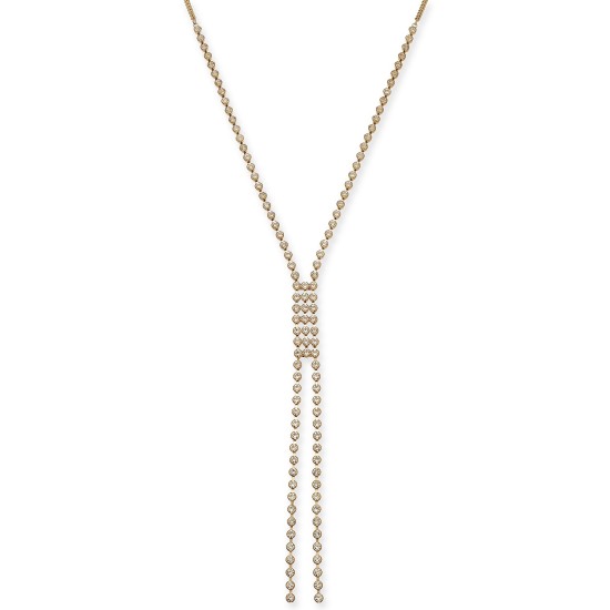  Gold-Tone Crystal Lariat Necklace, 26″ + 3″ extender