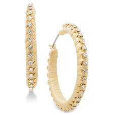 INC International Concepts Gold-Tone Crystal Raffia-Look Medium Hoop Earrings (Beige)