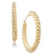  Gold-Tone Crystal Raffia-Look Medium Hoop Earrings (Beige)