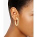  Gold-Tone Crystal Raffia-Look Medium Hoop Earrings (Beige)