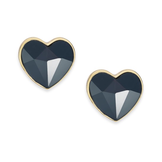  Gold-Tone Faceted Heart Stud Earring, Black