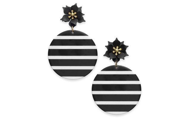  Gold-Tone Flower & Striped Resin Disc Drop Earrings