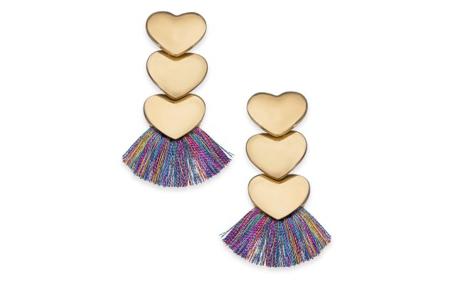  Gold-Tone Heart Fringe Drop Earrings