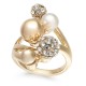 Gold-Tone Imitation Pearl & Crystal Statement Rings, Gold, 11