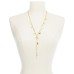 Gold-Tone Imitation Pearl & Hammered Disc Lariat Necklace, 22″ + 3″ extender,