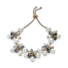 INC International Concepts Gold-Tone Imitation Pearl & Resin Disc Slider Bracelet, White