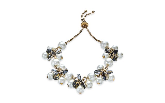  Gold-Tone Imitation Pearl & Resin Disc Slider Bracelet, White