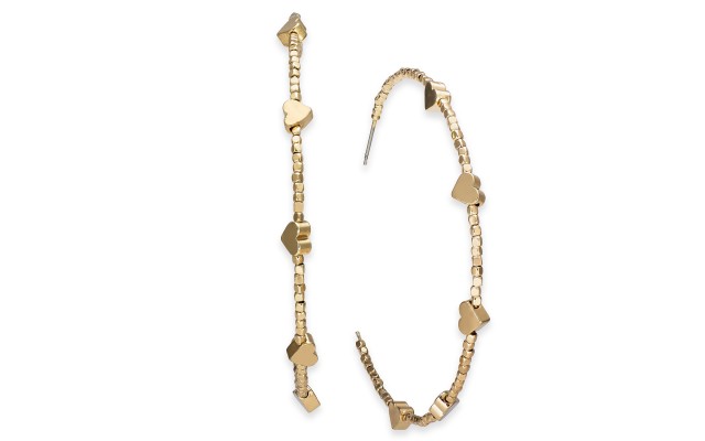 Gold-Tone Large Beaded Heart Hoop Earrings
