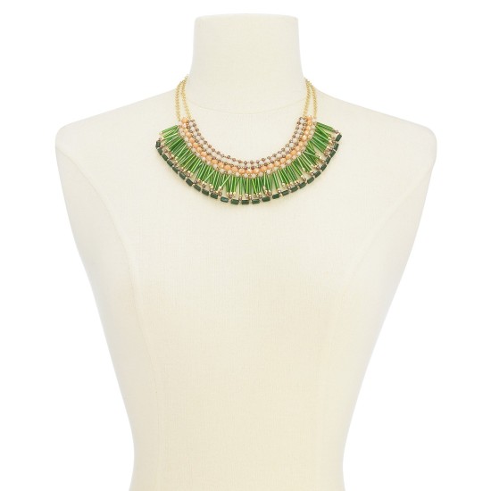  Gold-Tone Multi-Bead Statement Necklace (18+3)