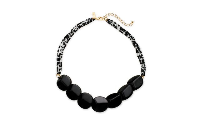  Gold-Tone Multi-Bead Statement Necklace, 20″ + 3″ Extender,Black