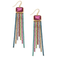 INC International Concepts Gold-Tone Multi-Rhinestone Fringe Linear Drop Earrings, Pink