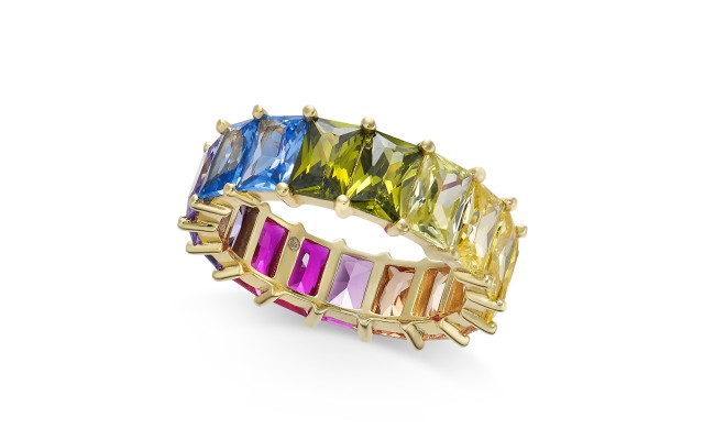  Gold-Tone Multicolor Baguette Stone Rings, Gold Multi, 8