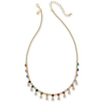 INC International Concepts  Gold-Tone Multicolor Crystal Shaky Collar Necklace (18+3)